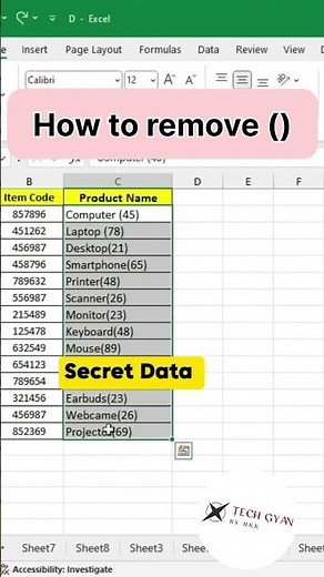 How to remove braket in excel