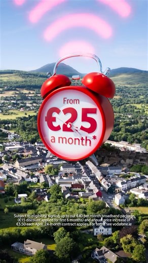 Ireland: this is your Big Broadband Wake-Up Call! ⏰ From just €25 per month and with the security of a 24-month contract, the decision to switch has never been easier. Join over 275K customers already waking up to award-winning full fibre Broadband from Ireland's Broadband Provider Of The Year. Check availability where you are: vodafone.ie/broadband #EveryConnectionCounts | Vodafone Ireland