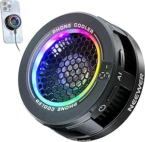 NEEWER Basics Magnetic Phone Cooler, Low Noise USB Cooling Fan with Smart Temp Control, RGB Light, Magnetic Ring & Clip Compatible with iPhone 15 16 Pro Max MagSafe Samsung iPad for Gaming, PA069