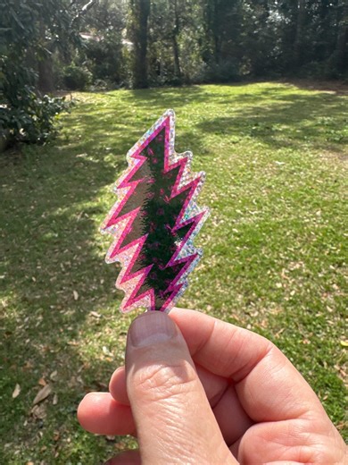 Grateful Dead 13 pt bicycle bolt pink glitter 2” die cut sticker