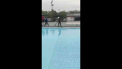 Huge python caught casually cooling off in swimming pool