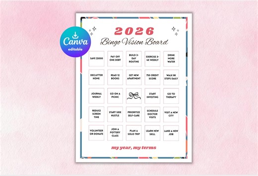 2026 Bingo Card, Editable Vision Board Bingo, Vision Board Canva Template, Printable Bingo Board, Digital Vision Board, Vision Board Party - Etsy Ireland