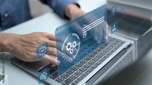 Automation concept with smart technology, process optimization and workflow efficiency. Digital systems enabling faster operations, reduced cost and improved business productivity.