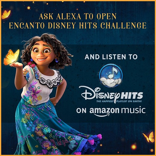 "Hey Alexa, open the Encanto Disney Hits Challenge!” Are you ready to test your knowledge of Disney's 60th magical film today and play along with family and friends?! 🙋‍♀️ What would your gift be if you were in the #FamiliaMadrigal? #Encanto is now playing only in theaters! Amazon Alexa Amazon Music | Walt Disney Records