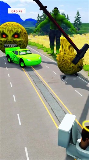 Big & Small Moon Colors Cars vs Giant Hammer - BeamNG.Drive #lightningmcquee #beamngdrivemods