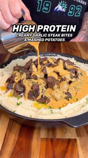 Garlic Steak Bites & Mashed Potatoes! Only 672 Calories!🧄🥩🍲#food #shorts #highproteinrecipes