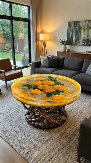 Satisfying Epoxy Resin Pour: Making a Glowing Yellow Rose Coffee Table! #shorts #ResinArt