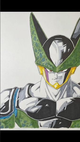 The despair of drawing his entire body by hand. Perfect Form Cell #Shorts #DragonBall #Illustrati...