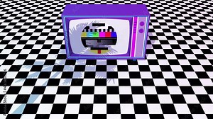 old retro tv 3d loop animation. vaporwave Aesthetic style. no signal on screen, glitch effect, noise. vintage 90s 80s television, Retrowave. motion background, Retro Futurism 4k stock footage