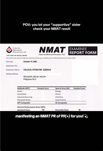 𝐦𝐚𝐧𝐢𝐟𝐞𝐬𝐭𝐢𝐧𝐠 𝐚𝐧 𝐍𝐌𝐀𝐓 𝐏𝐑 𝐨𝐟 99( ) 𝐟𝐨𝐫 𝐲𝐨𝐮! 💫 mas masaya pa ‘yan siya—kahit nagkautang siya bigla dahil sa pustahan namin 😭 . . . . . #nmat #nmatresult #medicalschool #foryou #fyp