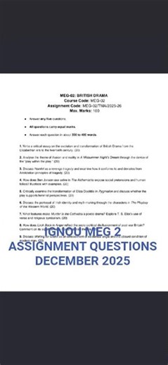 🔥IGNOU 2025 🔥ASSIGNMENT QUESETIONS 💯MEG 2💥