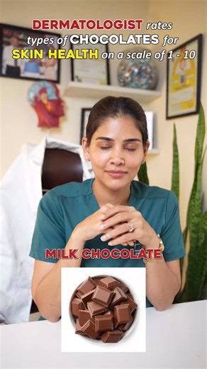 Dr. Priyanka Reddy | MBBS MD DVL on Instagram: "Dark Chocolate - High antioxidants, low sugar → supports anti-ageing & reduces inflammation. Best for overall skin health. Vegan Dark Chocolate — No dairy + high cacao → great for acne-prone skin and barrier health. Dark Chocolate - Moderate antioxidants but higher sugar. Still decent in moderation. Sugar-Free Dark Chocolate — Good skin profile, but some sweeteners may trigger bloating or skin sensitivity. Dark Chocolate with Nuts — Healthy fats + 