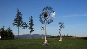 "POD" by Anthony Howe, 116"H x 48"D x 34"W, 304s.s. 210lbs. Ultra light wind activation kinetic sculpture. | Anthony Howe