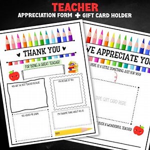 Teacher Appreciation Gift Set, Printable Teacher Appreciation Form and Gift Card