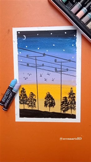 Easy Scenery Painting | Oil Pastel Art #artshorts #easytutorial #arcylicpainting #oilpasteldrawing