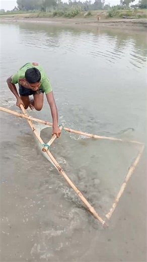 Traditional Push Net Fishing in River | Real Village Life ❤️ | Fun Fishing