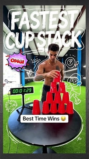 How Fast Can He Stack These Cups?! 😳🔥 #cupchallenge #fastest