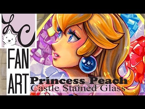 Princess Peach Fan Art, Stained Glass Castle Window (Copic Marker Illustration)