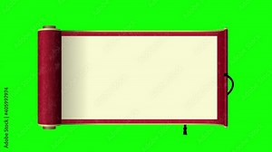Japanese scroll paper opening animation ( 4K, MP4 ) / red. For background transparent use.