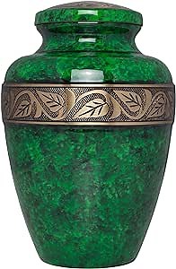 Green Cremation Urn - Funeral Urn for Human Ashes - Hand Made in Brass - Suitable for Cemetery Burial or Niche - Large Size fits Remains of Adults up to 200 lbs - Esmeralda