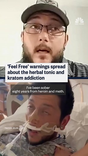 On TikTok, warnings spread about the herbal tonic Feel Free. Some people who have tried the drinks — which contain kratom and kava — say they became addicted. NBC News' Maya Eaglin spoke to a man who says he was hospitalized due to the drink. | NBC News