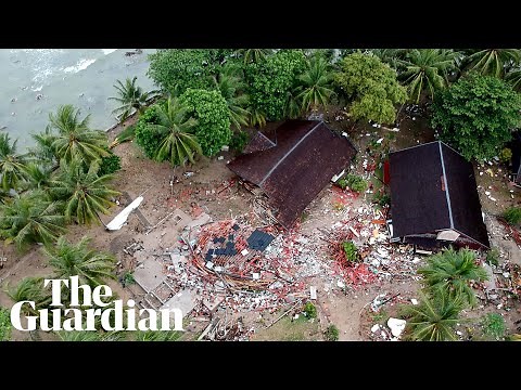 Drone footage shows damage caused by Indonesian tsunami