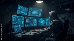 Secret hacker computer network work dark room