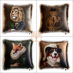 Royal Animal Pillow Cover|frilly Lion, Tiger Cushion Case|pet Costume Pillowcase|fox and Dog Throw Pillow Cover|animal Portrait Cushion Case - Etsy