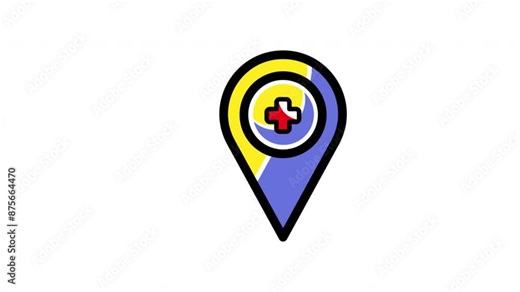 Location hospital maps pin with red cross inside, illustrating restricted zones on maps indicating prohibited restricted areas on maps or websites.