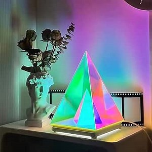 Colorful Table lamp Acrylic 3D Art Pyramid Night lamp Creative Acrylic Light Bedside Table Creative Lighting USB Glow lamp 3D Night Light Pyramid Desk lamp for Bedroom Decorative