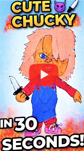 Cute Chucky Drawing in 30 Seconds! 🔪😈 Horror Doll Art #Shorts