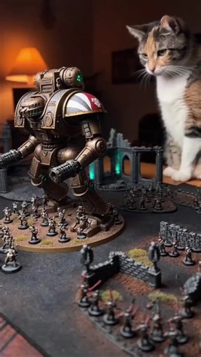 Cat vs miniature titan. Tabletop edition. #MeowVerse #catsoftiktok #cats #meme #funny