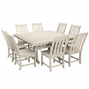POLYWOOD Vineyard 9-Piece Sand Dining Set with Nautical Trestle Table