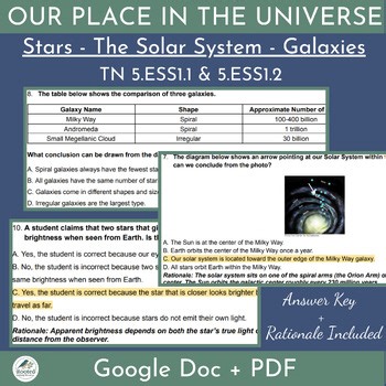 5th Grade Assessment | Stars, Solar System, & Galaxies | TN Standards