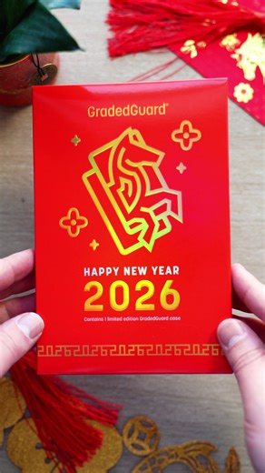 Unboxing time!🧧 Each Year of the Horse GradedGuard has its own unique gold swirl pattern! The draw is open now for PSA, BGS, and CGC. Use the 🔗 in our bio to enter! #GradedGuard #TCG #collectibles #Tradingcards #fyp