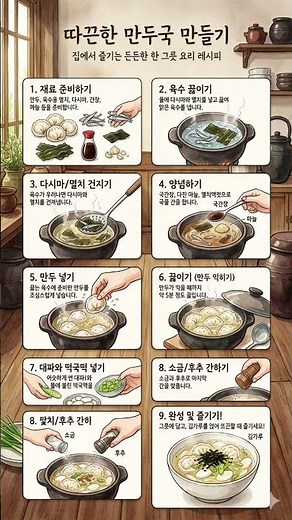 15분 완성! 요리 초보도 무조건 성공하는 깊은 맛 만두국 레시피 🍲