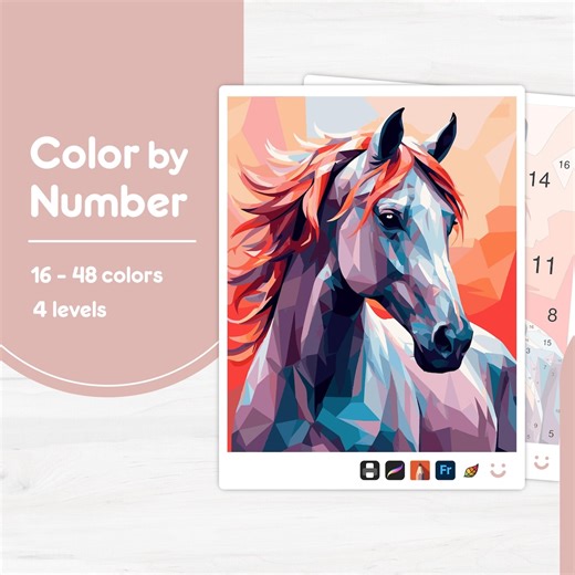 Horse With Red Mane - Color by Number - Digital & Printable - 4 Levels - Etsy Canada