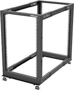 StarTech.com 4-Post 18U Mobile Open Frame Server Rack, 19in Network Rack with Wheels, Rolling Rack for Computer/AV/Data/IT Equipment - Casters, Leveling Feet or Floor Mounting (4POSTRACK18U)