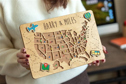 Personalized USA Push Pin Map, Wooden Adventure Travel Map, USA Map Gift, Our Travels Map Unites States - Etsy