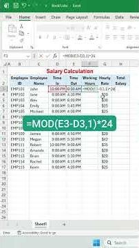 How to Auto Calculate Working Hours & Salary #excel #exceltips #exceltutorial