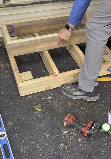 Simple Box Steps for a back door to a home. These are easy DIY steps you can build in an afternoon if you don’t want to figure out how to calculate the stringer method. I used cedar that was very dry so I could paint right away. These are floating attached with 4x4 posts on bases and not to the house for ease of install. They also are not touching the ground (only the post bases.) I did not use joist tape as customer was looking for a very budget friendly option for house sale. @Milwaukee Tool #