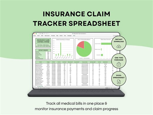 Insurance Claim Tracker Spreadsheet | Medical Bills Organizer | Healthcare Expense Tracker | Paid Vs Outstanding Dashboard | Exceltool - Etsy
