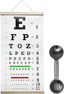 Eye Chart,Eye Exam Chart,Snellen Eye Chart Snellen Eye Chart,Eye Chart with Pinhole Eye Occluder 20 Feet Optical Eye Test Reusable Wooden Frame Canvas Eye Chart for Kids and Adults