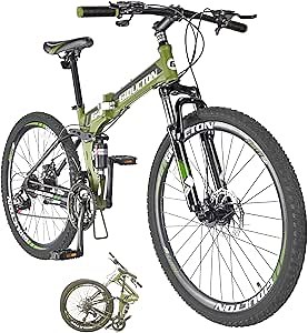 EUROBIKE 26”/27.5" Mountain Bike,Full Suspension Folding Mountain Bike,21 Speed Foldable Bicycle Men or Women MTB for Afult