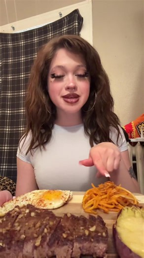 Steak, Japanese sweet potato, egg, and squash noodles mukbang with green sauce mukbang😍 #steak #mukbang #fyp #viral #asmr