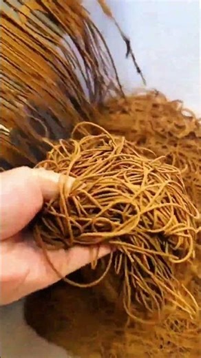 Hand guiding brown fibers through combing machine, crisp rhythm of morning textile craft