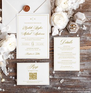 Classic Wedding Invitation Set, Gold Wedding Invitation Suite, Wedding Invitation Template, Chic Wedding Invitation Printable, Grace - Etsy