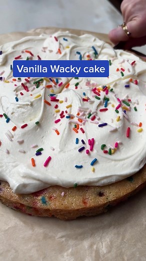 Delicious Vanilla Wacky Cake with Sprinkles!