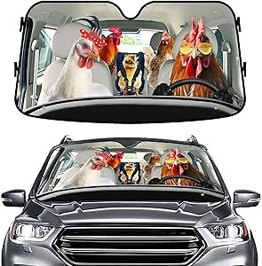 Farm Chicken Family Funny Windshield Sun Shade for Car SUV Truck (55x30 Inches), Sun Shade Windshield, Protector Blocks UV, Christmas Car Decor