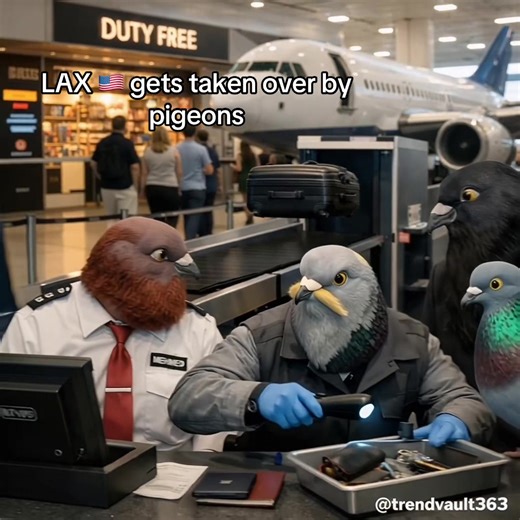 Mehmed runs this checkpoint like it’s a normal weekday mission: name tag visible, red full beard crisp (no mustache), clipboard in wing, and he waves passengers forward with a strict “next” nod like he owns the terminal. Kevin—blond mustache, elite forensic vibe, Don Golub’s Pigeons’ resident evidence-hunter—leans over the tray and sweeps a handheld scanner across keys, phone, watch, and coin pouch like he’s reading fingerprints through plastic. Xilef stands slightly behind them in a dark suit, 